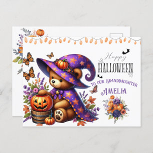 Happy Helloween Cute Wizard Bear Holiday Postcard