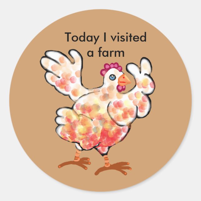 Happy hen - farm visit classic round sticker (Front)