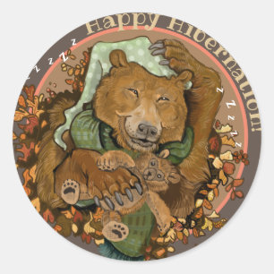 Happy Hibernation Cuddly Bear Classic Round Sticke Sticker