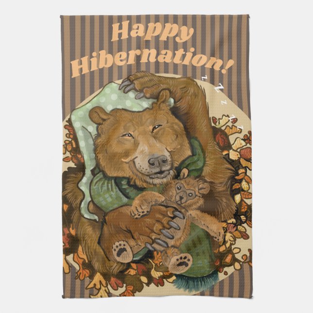 Happy Hibernation Cuddly Bear Kitchen Towel (Vertical)