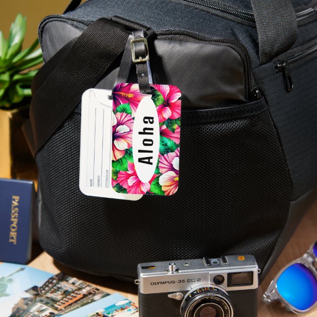 Happy Hibiscus Hawaiian floral Luggage Tag (Front & Back)