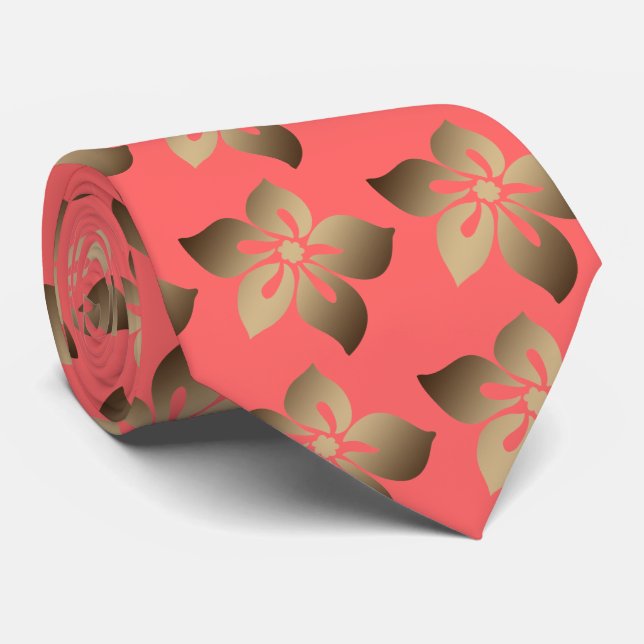 Happy Hibiscus Hawaiian Two-sided Printed Tie (Rolled)
