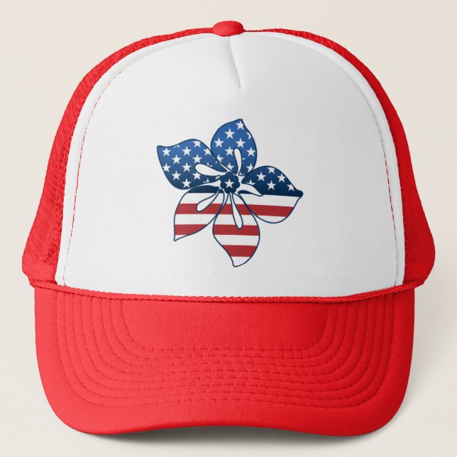 Happy Hibiscus USA Trucker Hat (Front)