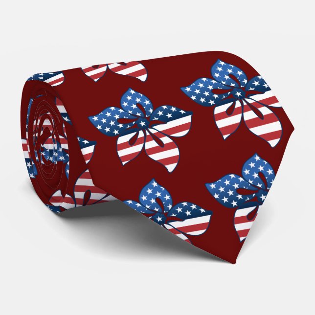 Happy Hibiscus USA Two-sided Printed Tie (Rolled)