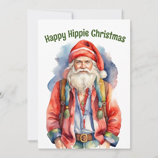 Happy Hippie Christmas Holiday Card (Front)