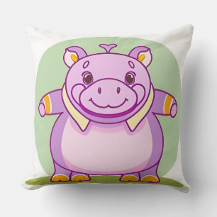 Happy Hippo Character Throw Pillow