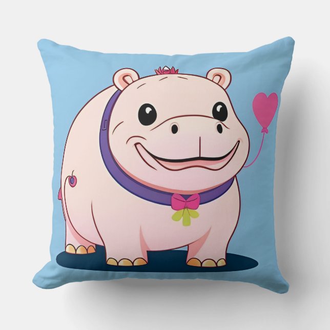 Happy Hippo Character Throw Pillow (Front)
