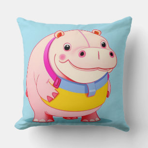 Happy Hippo Character Throw Pillow