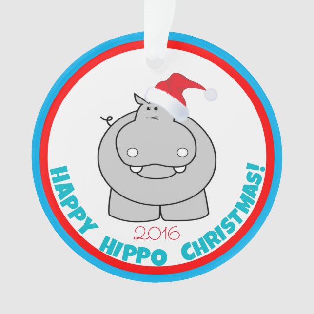 Happy Hippo Christmas: Adorable Holiday Keepsake Ornament (Front)