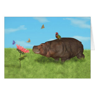 Happy Hippo, Flower, Butterflies