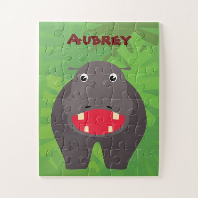 Happy Hippo Little Kids Personalized Jigsaw Puzzle (Vertical)