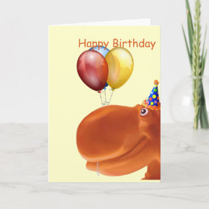 Happy Hippo Orange Birthday Card
