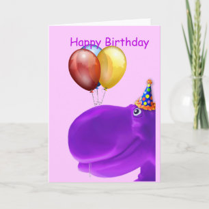 Happy Hippo Purple Birthday Card