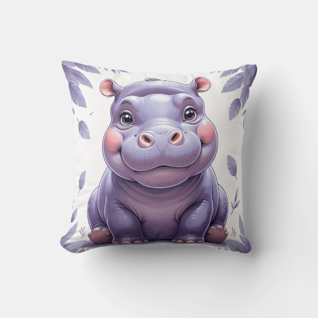 Happy Hippo Throw Pillow (Front)