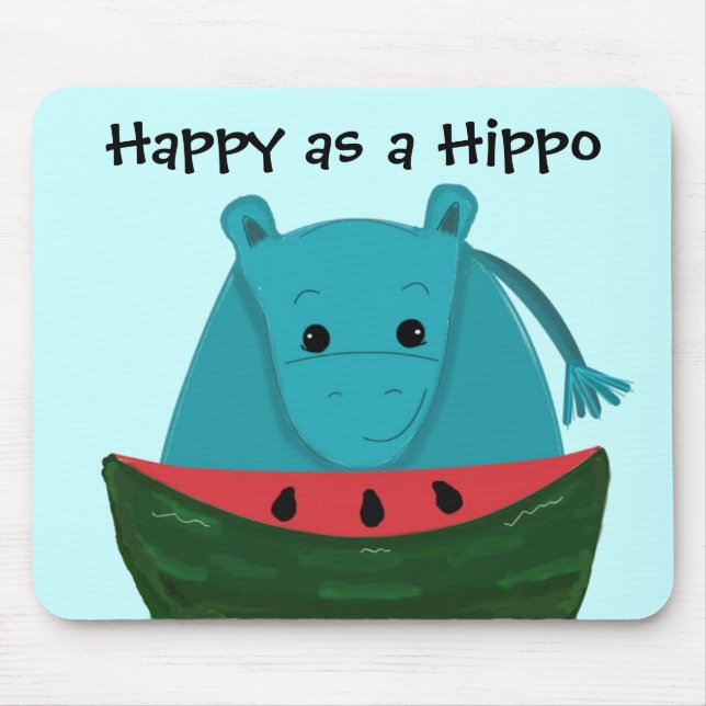 Happy Hippo with Watermelon Slice Mouse Pad (Front)