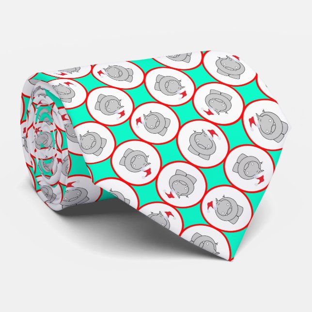 Happy Hippopotamus Holiday Cheer Christmas Party Tie (Rolled)