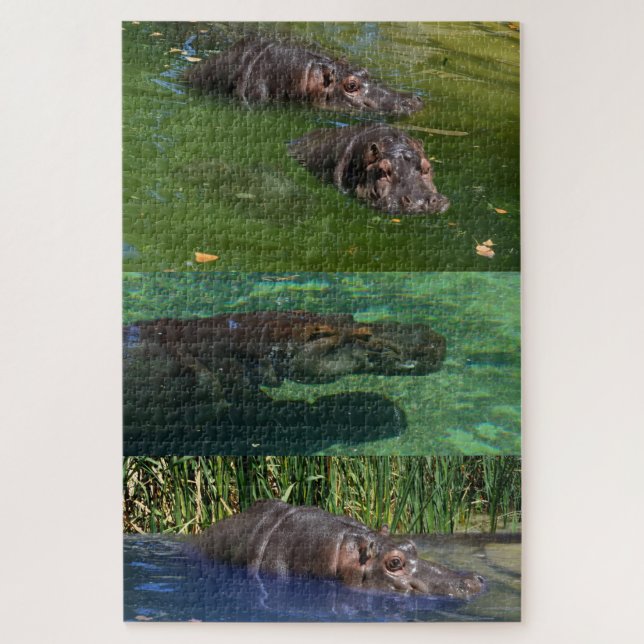 Happy Hippos In A Pond, Jigsaw Puzzle (Vertical)