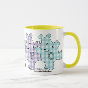 Happy Hippos pastel gingham Mug