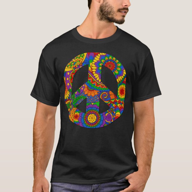 Happy Hippy Psychedelic Rainbow Design T-Shirt (Front)
