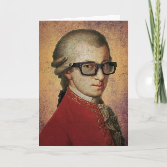 Happy Hipster Mozart Funny Glasses Card (Front)