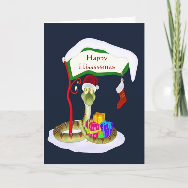 Happy Hisssssmas Funny Snake Christmas Holiday Card (Front)