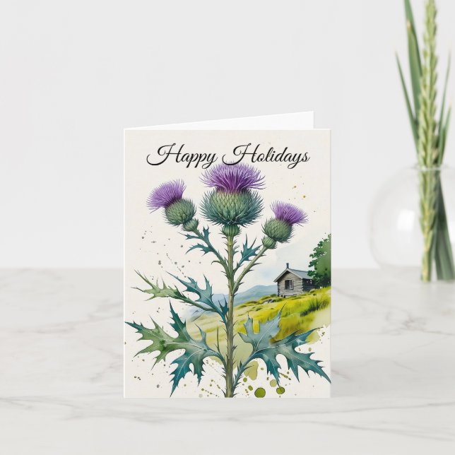 Happy Hlidays Thistle Scottish Highlands Holiday Card (Front)