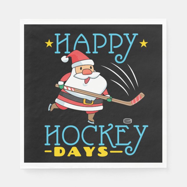 Happy Hockey Days Christmas Santa Napkin (Front)