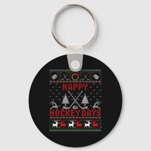 Happy Hockey Days Fun Ugly Christmas Keychain