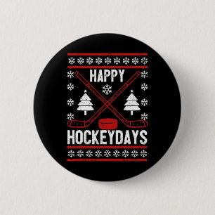 Happy Hockeydays Fun Christmas Ice Hockey Player F 2 Inch Round Button
