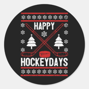 Happy Hockeydays Fun Christmas Ice Hockey Player F Classic Round Sticker
