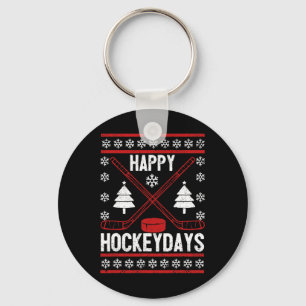 Happy Hockeydays Fun Christmas Ice Hockey Player F Keychain