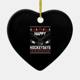 Happy Hockeydays Funny Christmas Ice Hockey Player Ceramic Ornament