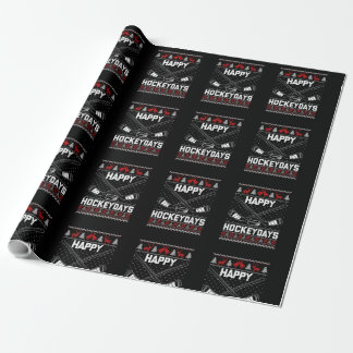 Happy Hockeydays Funny Christmas Ice Hockey Player Wrapping Paper