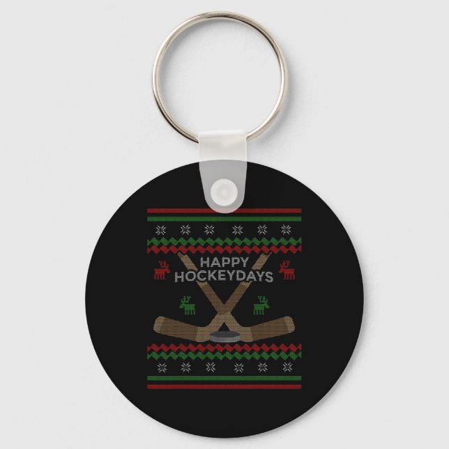 Happy Hockeydays Hockey Funny Hockey Player Christ Keychain (Front)