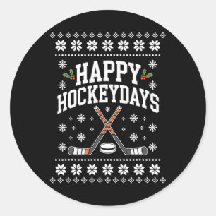 Happy Hockeydays Ugly Christmas Hockey Player For Classic Round Sticker