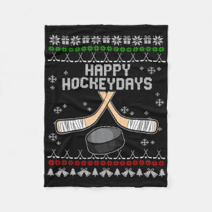 Happy Hockeydays Ugly Christmas Pajama Cool Hockey Fleece Blanket