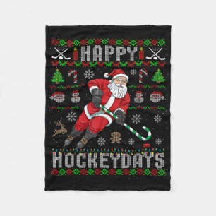 Happy Hockeydays Ugly Christmas Santa Claus Xmas H Fleece Blanket