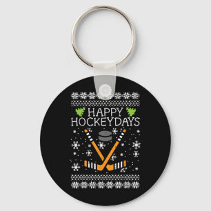 Happy Hockeydays Ugly Christmas Xmas Hockey Men Bo Keychain