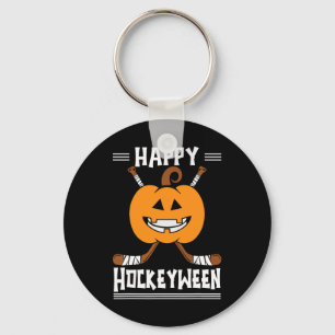 Happy Hockeyween Halloween Ice Hockey Player and H Keychain