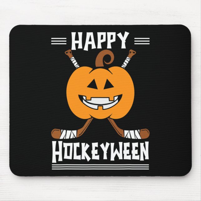 Happy Hockeyween Halloween Ice Hockey Player and H Mouse Pad (Front)