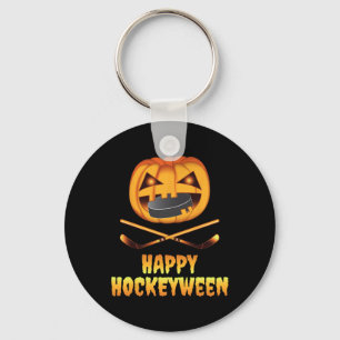 Happy Hockeyween Hockey Pumpkin Eating Puck Funny Keychain