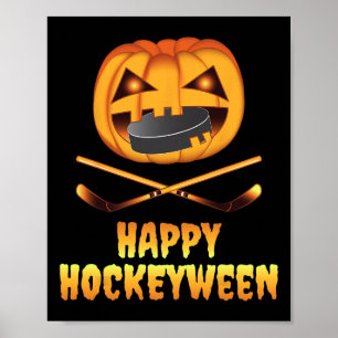 Happy Hockeyween Hockey Pumpkin Eating Puck Funny Poster