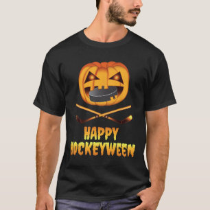 Happy Hockeyween Hockey Pumpkin Eating Puck Funny T-Shirt