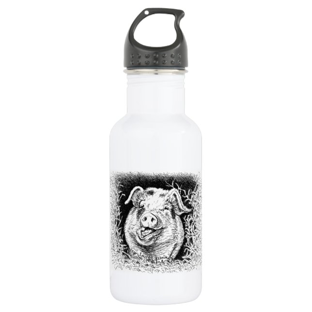 happy hog animal drawing 532 ml water bottle (Front)