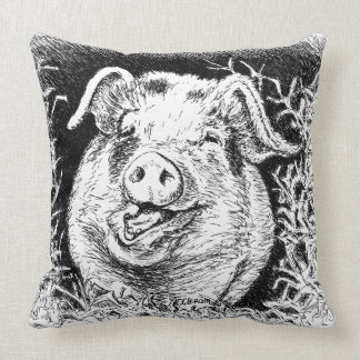 happy hog animal drawing throw pillow