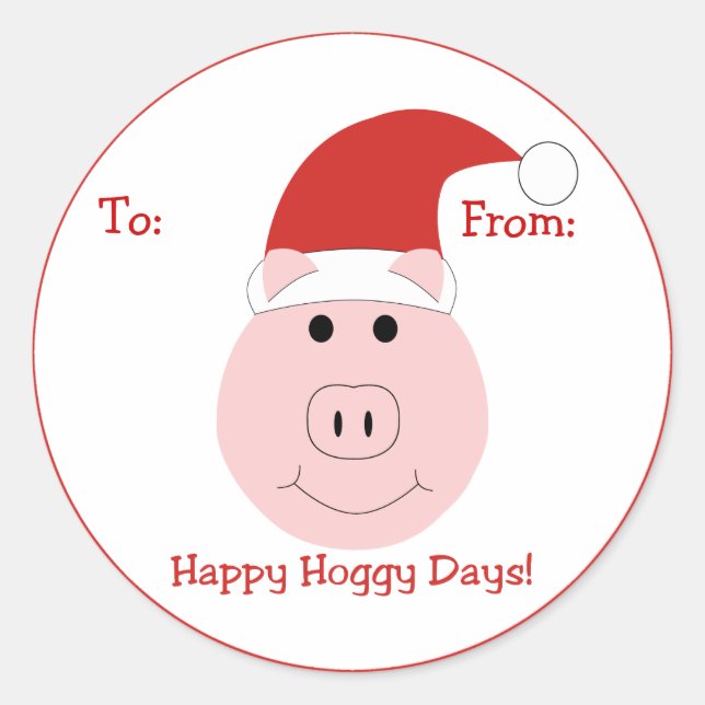 Happy Hoggy Days Christmas gift tag stickers (Front)