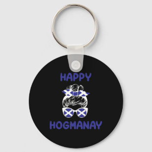 Happy Hogmanay Scotland New Years Eve Messy Bun Wo Keychain