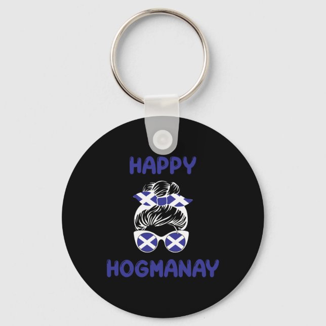 Happy Hogmanay Scotland New Years Eve Messy Bun Wo Keychain (Front)