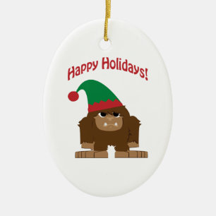 Happy Hokidays! Christmas Bigfoot Ceramic Ornament