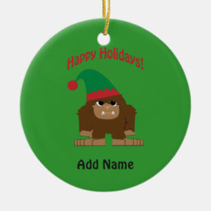 Happy Hokidays! Christmas Bigfoot Ceramic Ornament